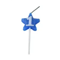 VELA ESTRELA GLITTER AZUL 1 PIFFER 10X01